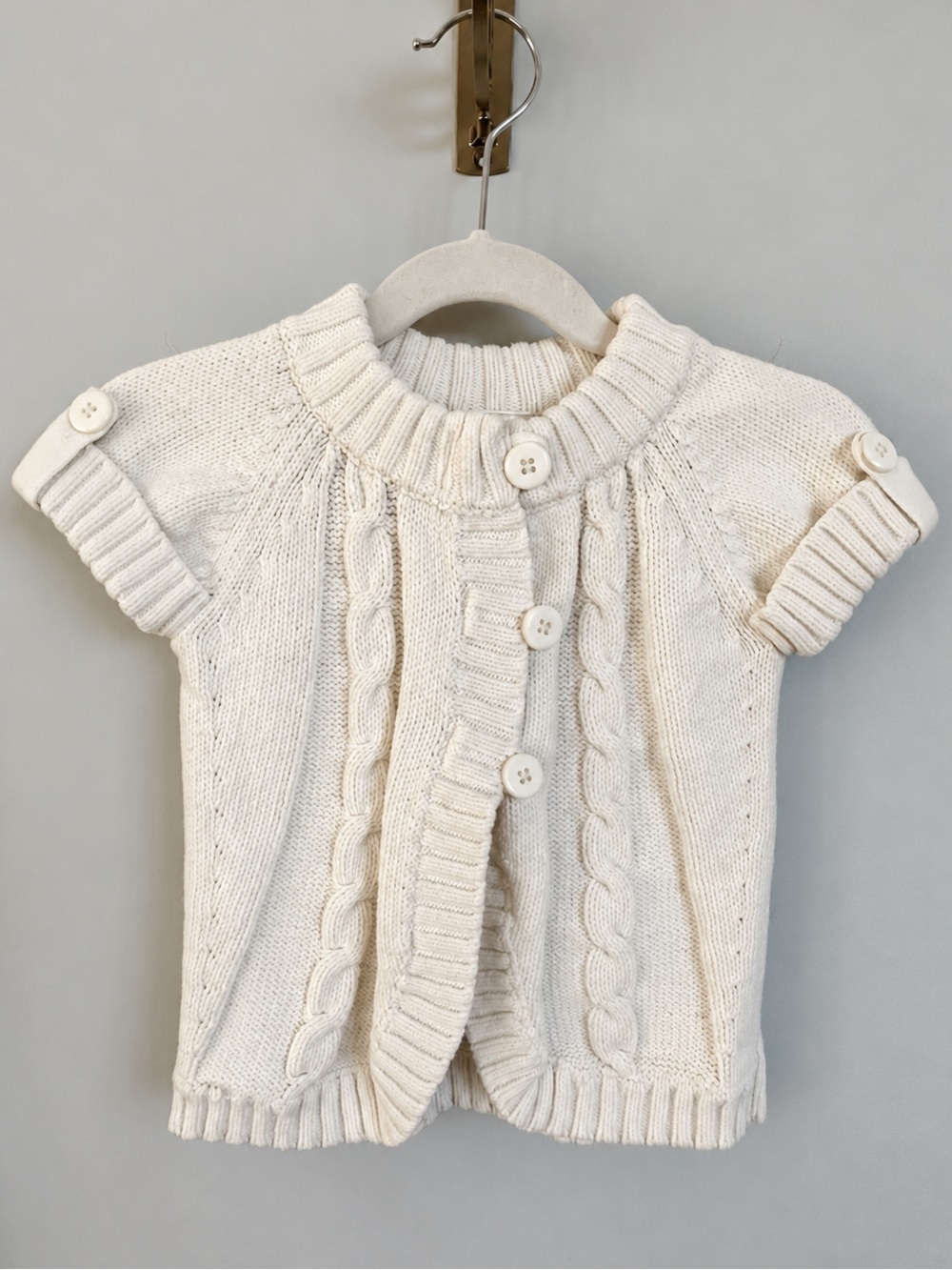 Vintage Gymboree 18-24M Ivory Cable Knit Short Sleeve Cardigan Sweater Cotton